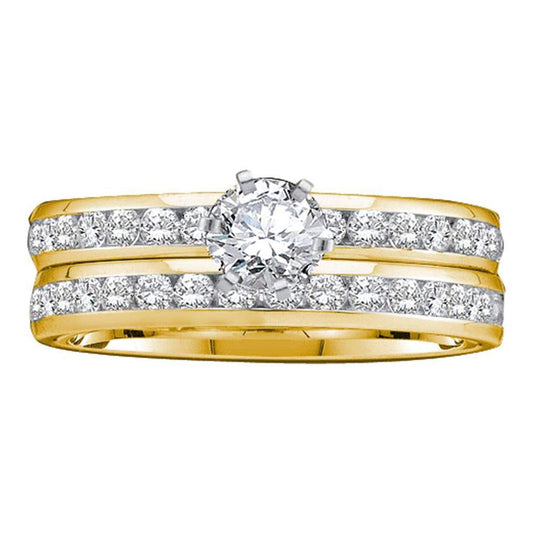 14k Yellow Gold Round Diamond Bridal Wedding Ring Set 1-7/8 Cttw