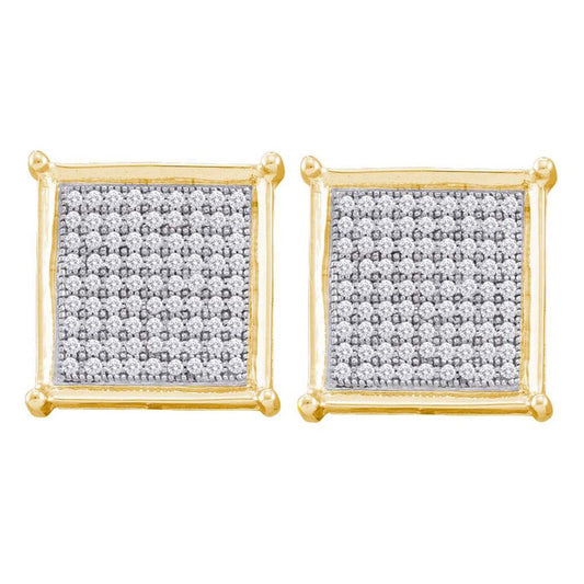 10k Yellow Gold Round Diamond Square Cluster Earrings 1/2 Cttw