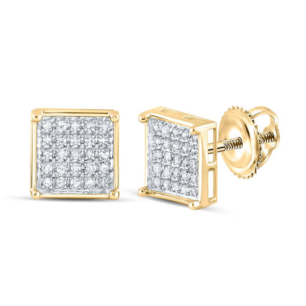 14k Yellow Gold Round Diamond Square Cluster Earrings 1/6 Cttw
