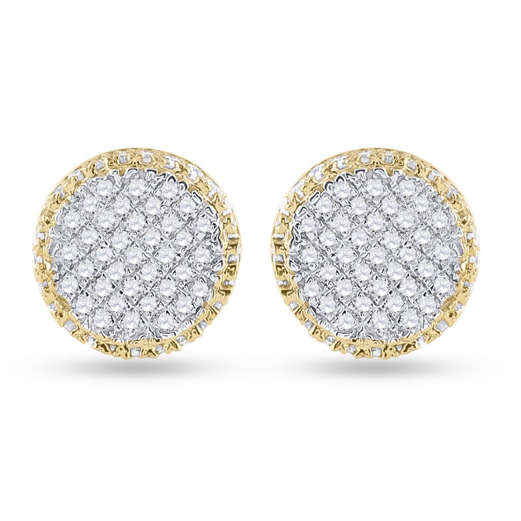 10k Yellow Gold Round Diamond Circle Cluster Earrings 1/3 Cttw