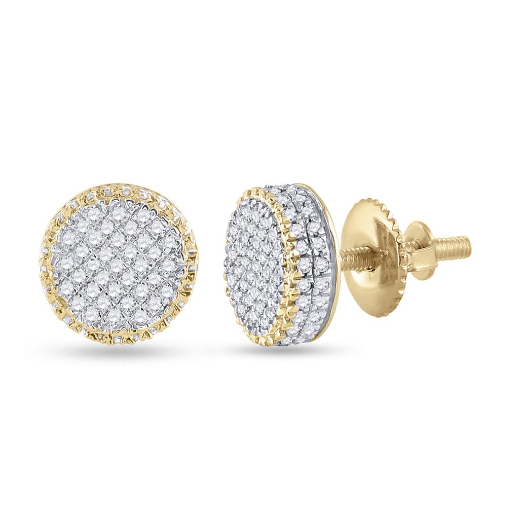 10k Yellow Gold Round Diamond Circle Cluster Earrings 1/3 Cttw