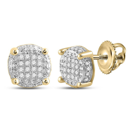 10k Yellow Gold Round Diamond Cluster Earrings 1/10 Cttw