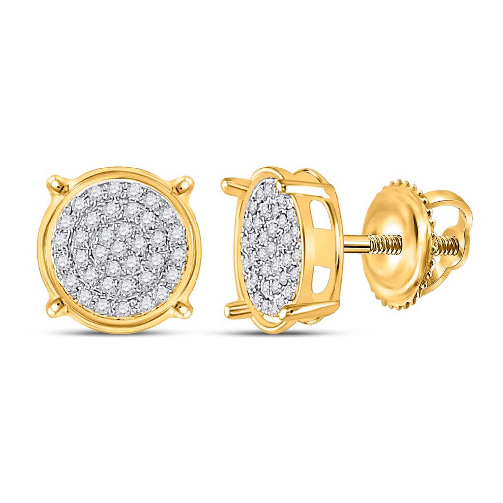 10k Yellow Gold Round Diamond Cluster Earrings 1/8 Cttw