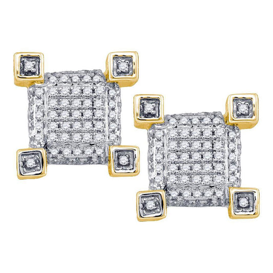 10k Yellow Gold Round Diamond Square Cluster Earrings 1/3 Cttw