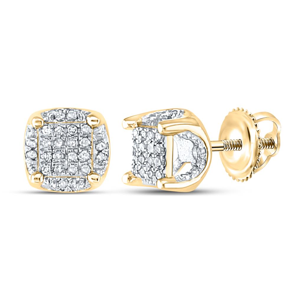 10k Yellow Gold Round Diamond Cluster Stud Earrings 1/5 Cttw