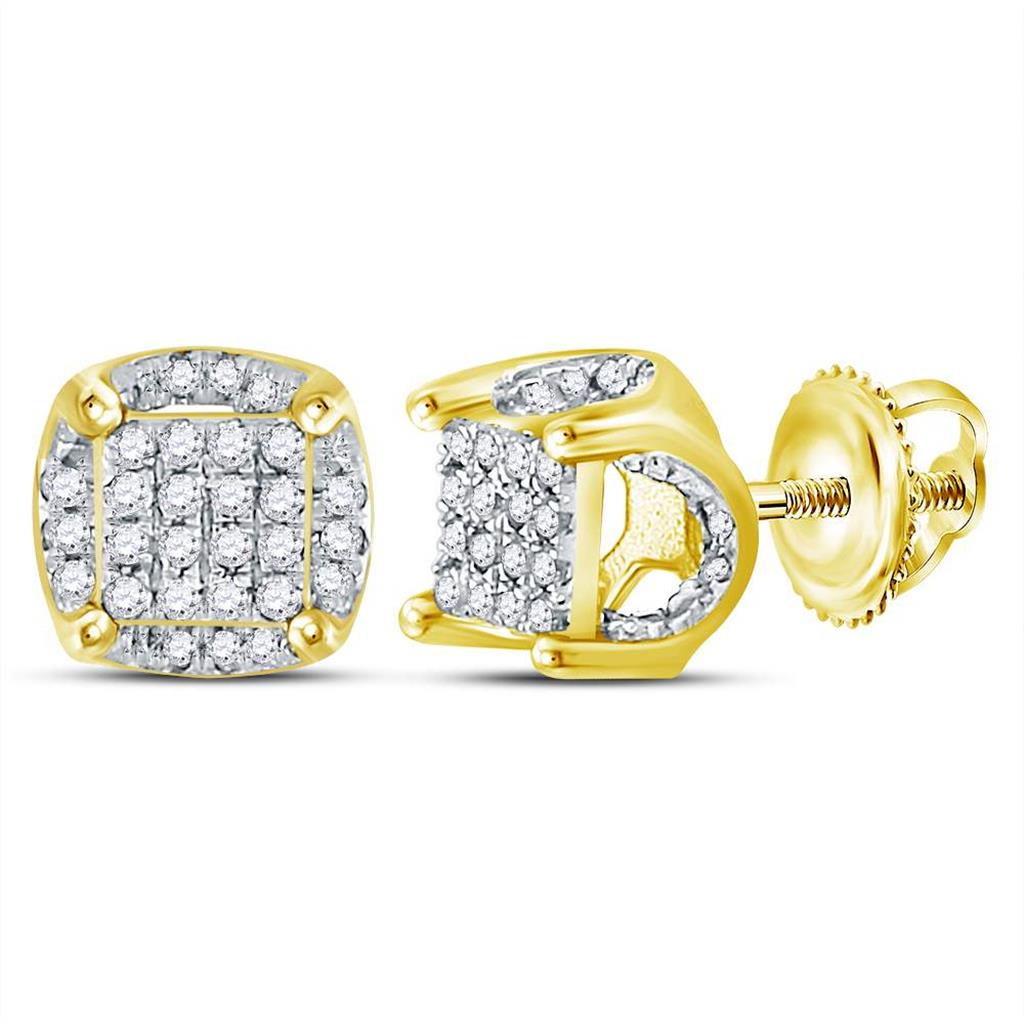 10k Yellow Gold Round Diamond Cluster Stud Earrings 1/5 Cttw