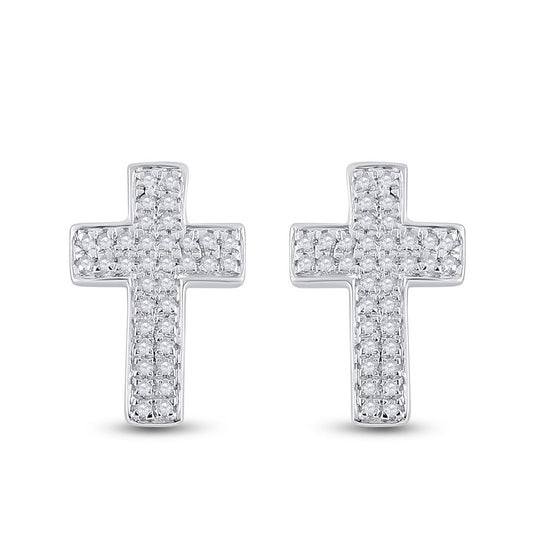 14k White Gold Round Diamond Cross Earrings 1/5 Cttw