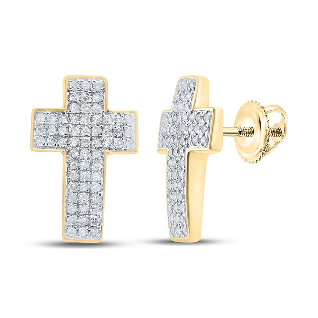 10k Yellow Gold Round Diamond Cross Earrings 1/2 Cttw