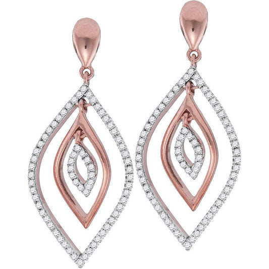 10kt Rose Gold Womens Round Diamond Nested Oval Dangle Earrings 3/8 Cttw