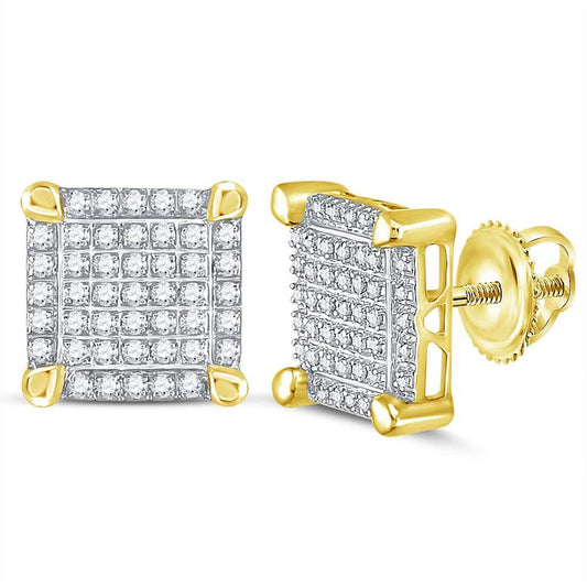 10k Yellow Gold Round Diamond Square Cluster Stud Earrings 1/4 Cttw