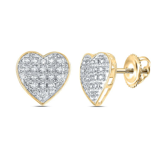 10k Yellow Gold Round Diamond Heart Cluster Earrings 1/10 Cttw