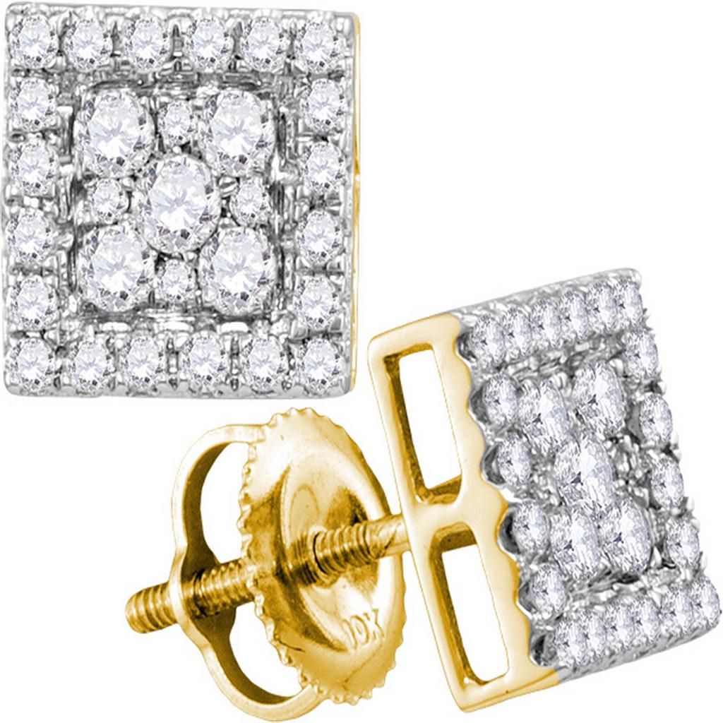 10k Yellow Gold Round Diamond Square Cluster Stud Earrings 1/2 Cttw