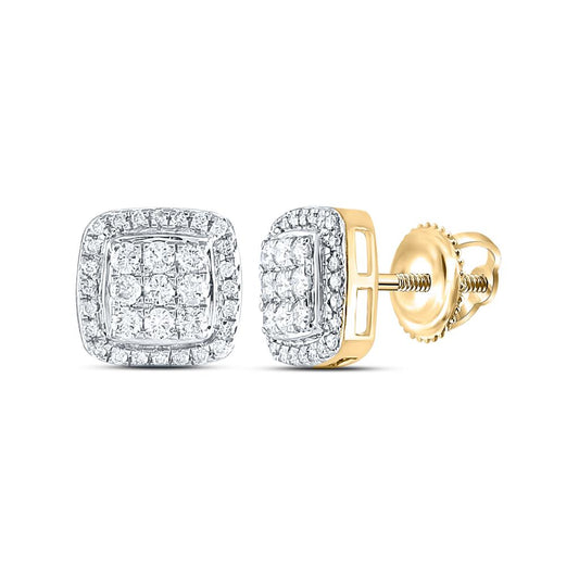 10k Yellow Gold Round Diamond Square Cluster Earrings 1/2 Cttw