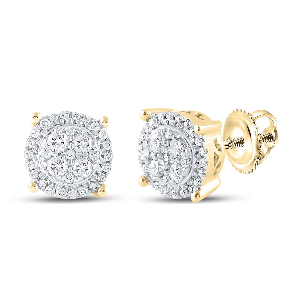 10k Yellow Gold Round Diamond Cluster Earrings 1/4 Cttw