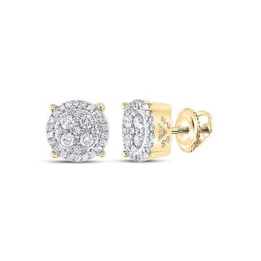 10k Yellow Gold Round Diamond Cluster Earrings 1/2 Cttw