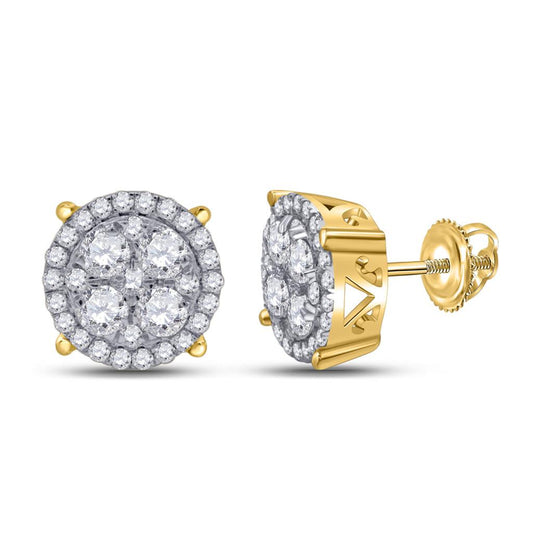 10k Yellow Gold Round Diamond Cluster Earrings 1 Cttw