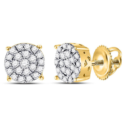 10k Yellow Gold Round Diamond Fashion Cluster Earrings 1/4 Cttw