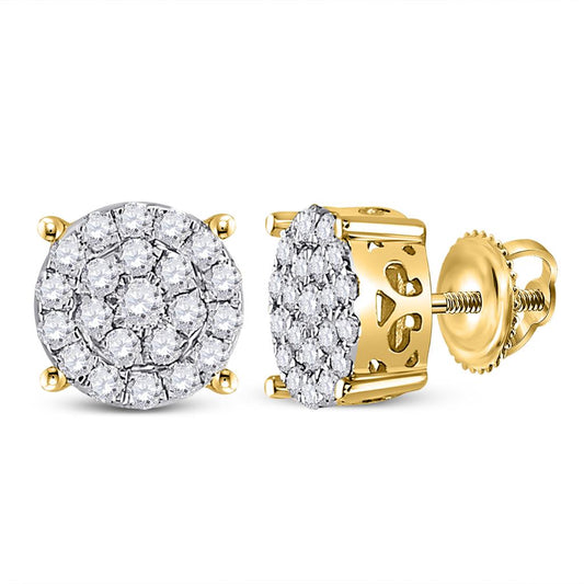 10k Yellow Gold Round Diamond Cluster Earrings 3/4 Cttw