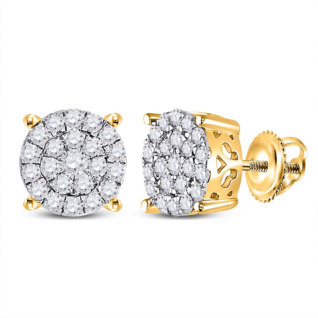 10k Yellow Gold Round Diamond Cluster Earrings 1 Cttw