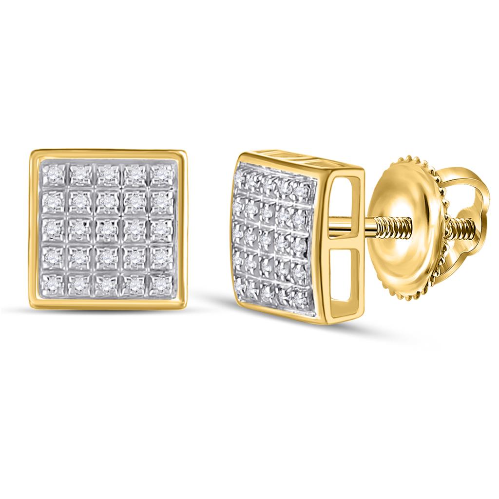 10k Yellow Gold Round Diamond Square Cluster Earrings 1/6 Cttw