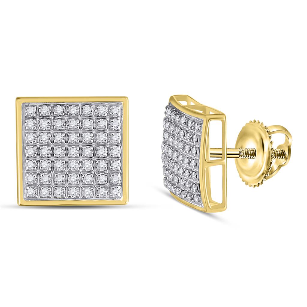 10k Yellow Gold Round Diamond Square Cluster Earrings 1/3 Cttw