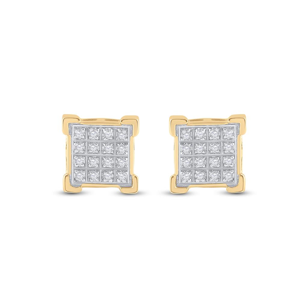 10k Yellow Gold Round Diamond Square Cluster Earrings 1/10 Cttw