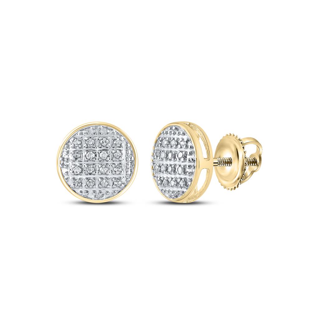 10k Yellow Gold Round Diamond Circle Cluster Stud Earrings 1/12 Cttw