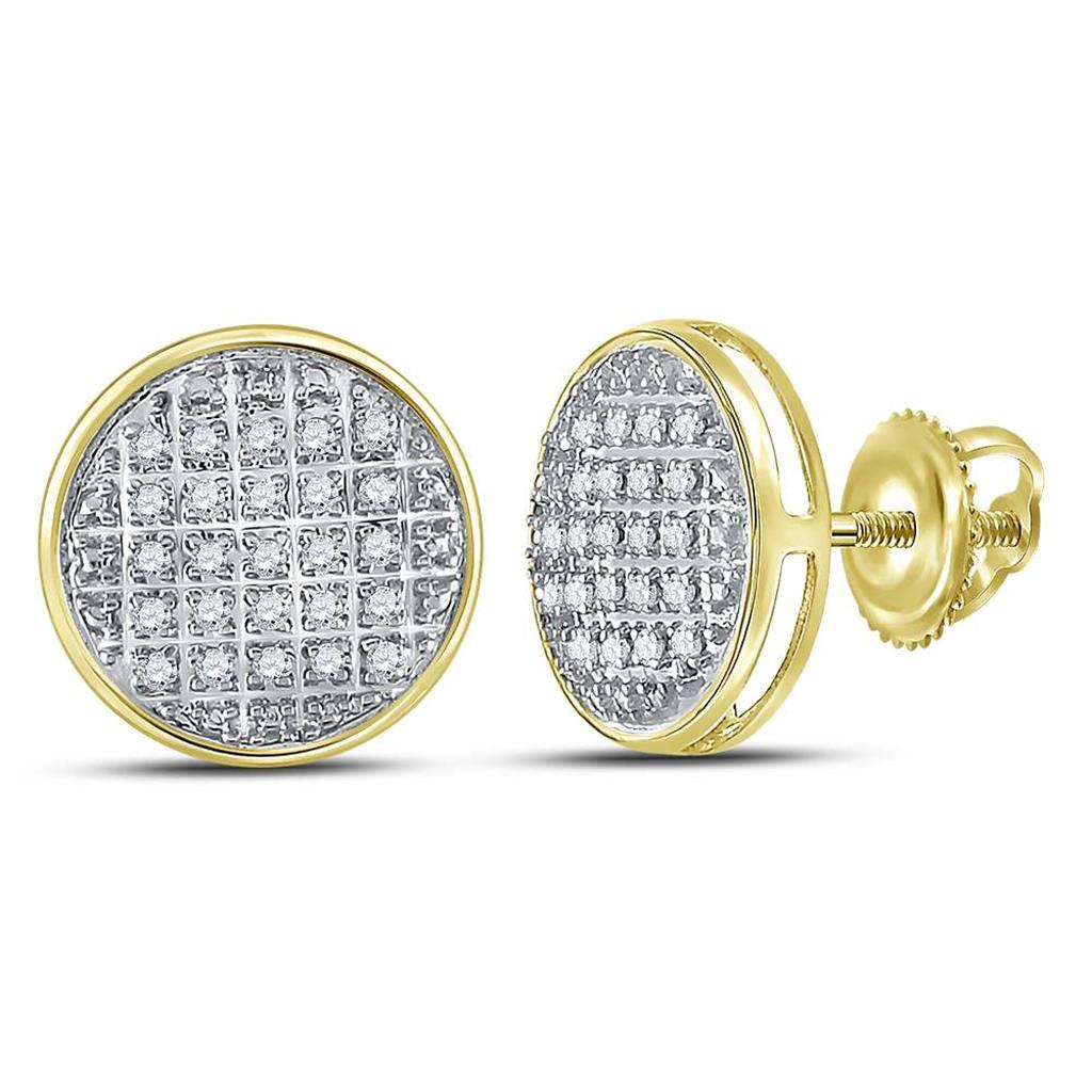 10k Yellow Gold Round Diamond Circle Cluster Stud Earrings 1/8 Cttw