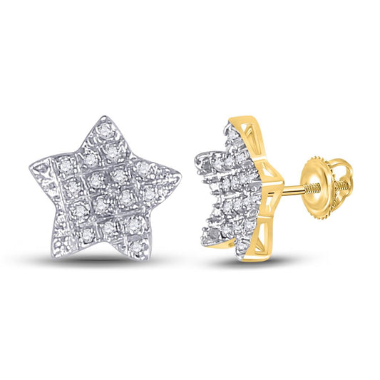 10k Yellow Gold Round Diamond Star Earrings 1/10 Cttw