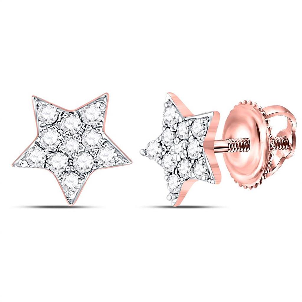 10k Rose Gold Round Diamond Star Earrings 1/6 Cttw