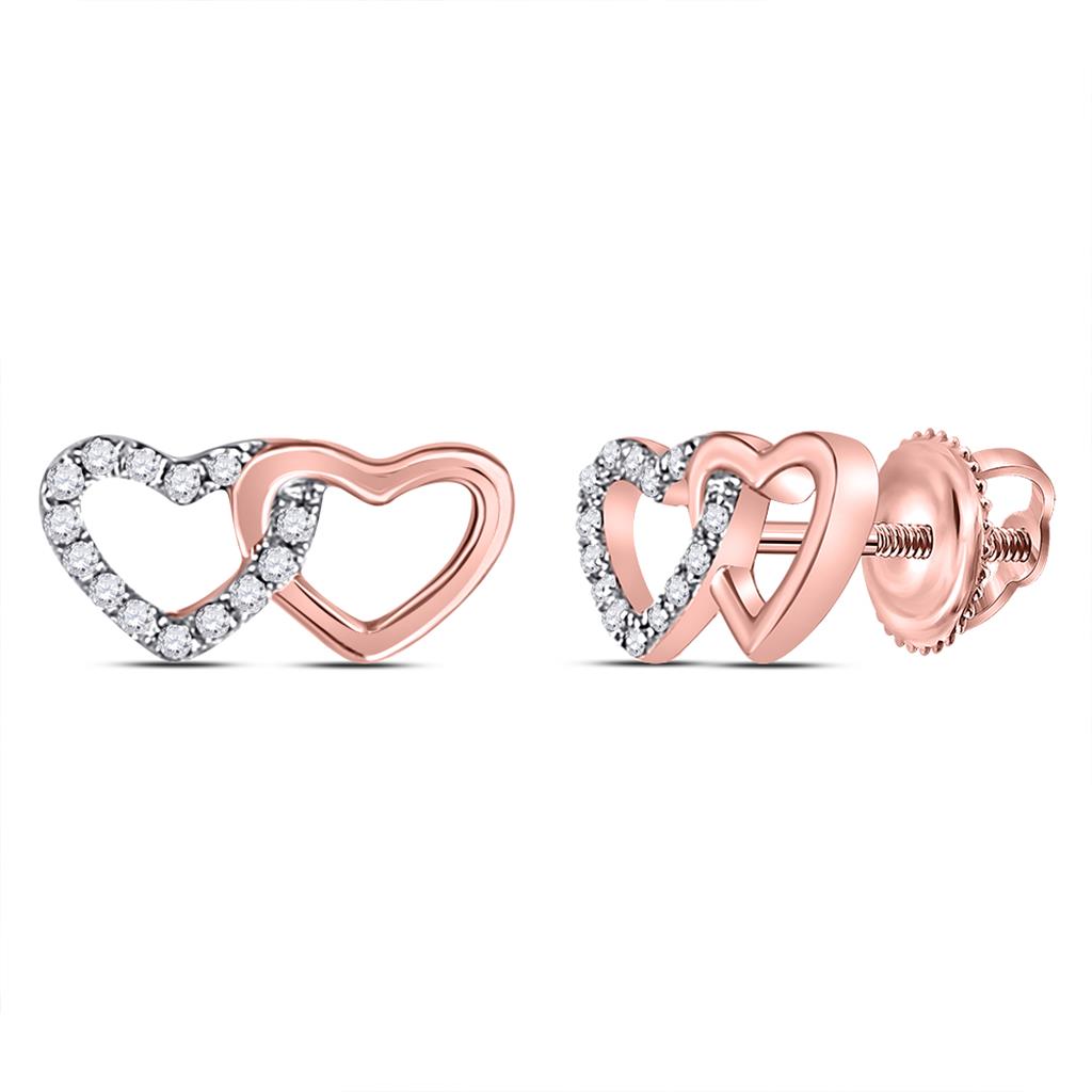 10k Rose Gold Round Diamond Heart Earrings 1/12 Cttw