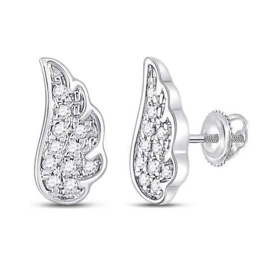 14k White Gold Round Diamond Angel Wing Stud Earrings 1/20 Cttw