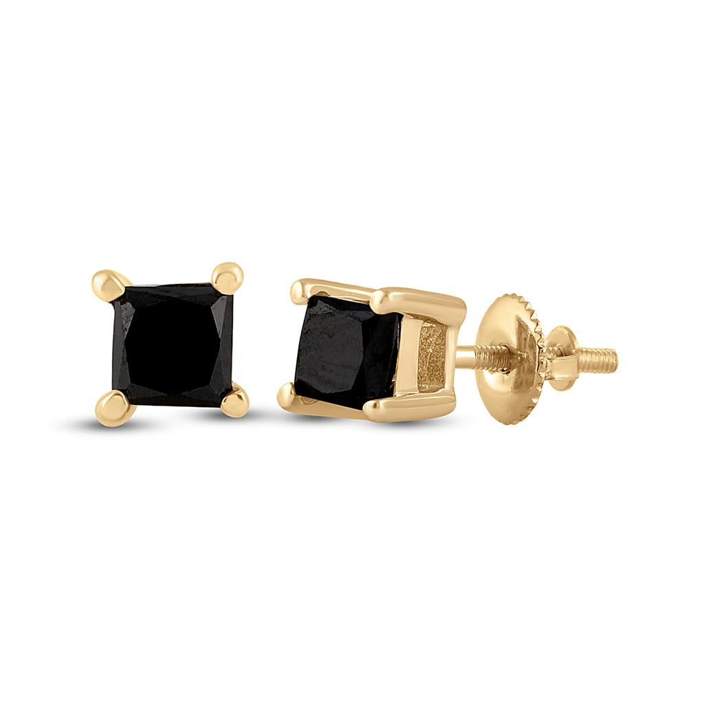 10k Yellow Gold Princess Black Diamond Stud Earrings 1/2 Cttw