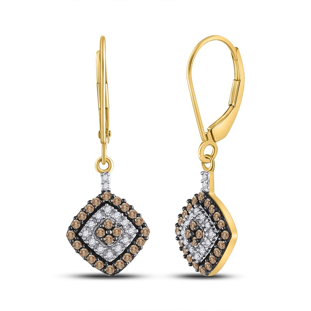 10k Yellow Gold Brown Diamond Square Dangle Earrings 1/2 Cttw