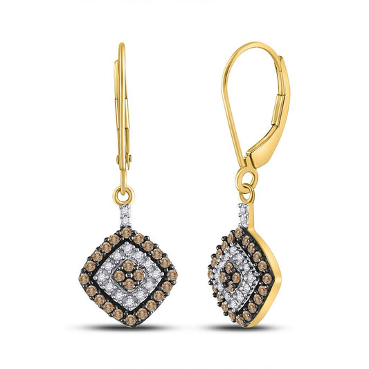 10k Yellow Gold Brown Diamond Square Dangle Earrings 1/2 Cttw