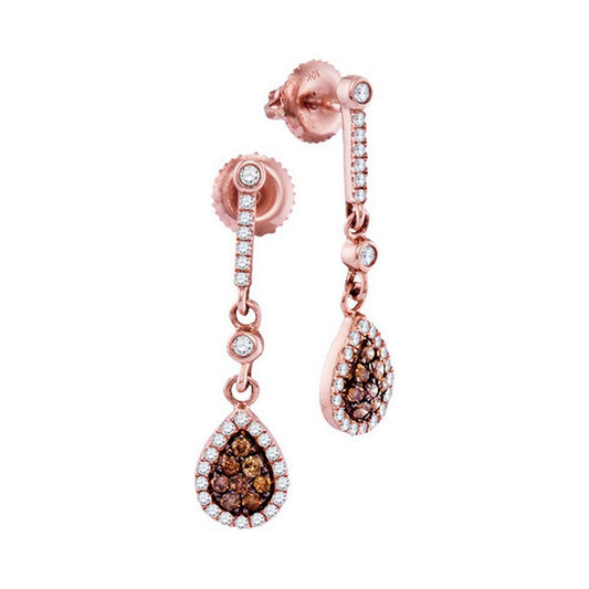 10k Rose Gold Round Brown Diamond Dangle Earrings 1/2 Cttw