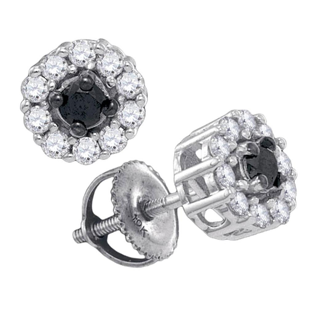 14k White Gold Round Black Diamond Stud Earrings 1/2 Cttw