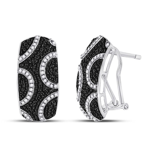 14k White Gold Round Black Diamond Hoop Earrings 3/4 Cttw