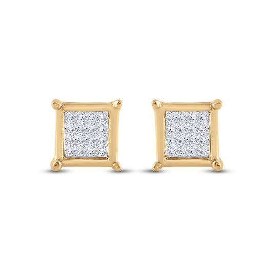 10k Yellow Gold Princess Diamond Square Earrings 1/4 Cttw