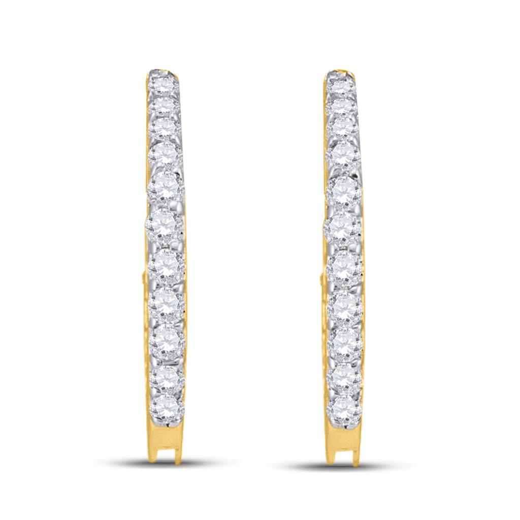 14k Yellow Gold Round Diamond Single Row Hoop Earrings 1/4 Cttw