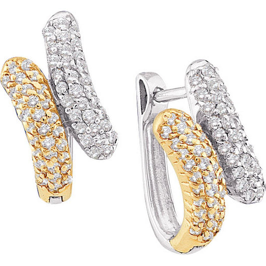 14k Two-tone Gold Round Diamond Bypass Huggie Earrings 1/2 Cttw