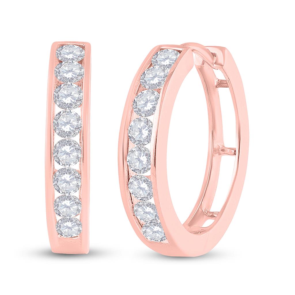 10k Rose Gold Round Diamond Hoop Earrings 1 Cttw