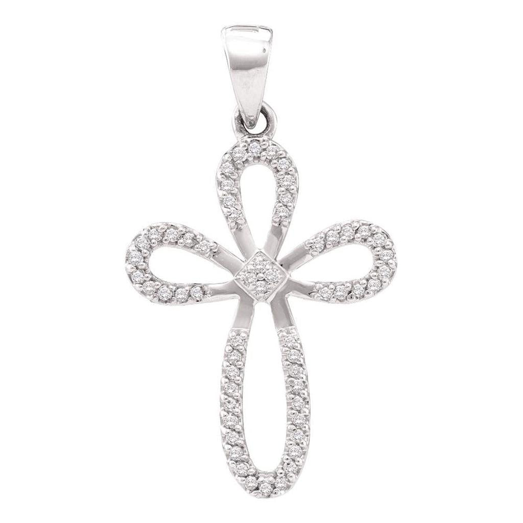 14k White Gold Round Diamond Cross Pendant 1/5 Cttw