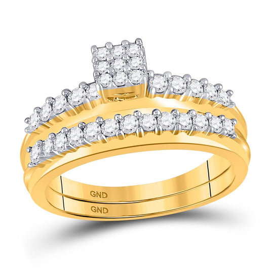 14k Yellow Gold Round Diamond Bridal Wedding Ring Set 1/2 Cttw