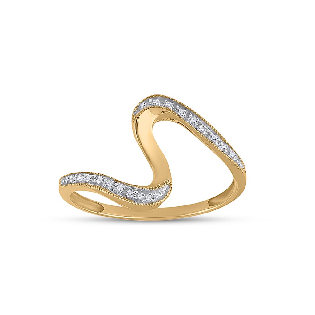 10k Yellow Gold Round Diamond S Curve Band Ring 1/20 Cttw