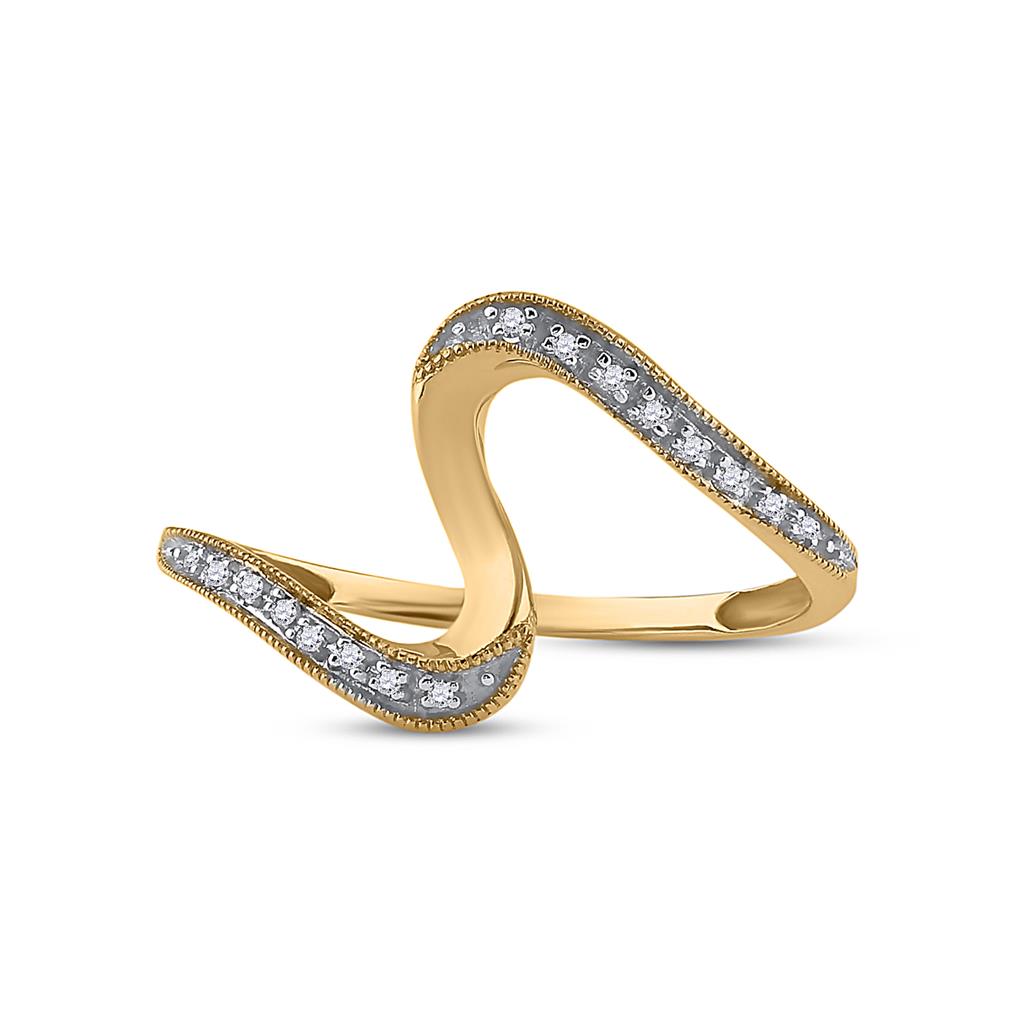 10k Yellow Gold Round Diamond S Curve Band Ring 1/20 Cttw