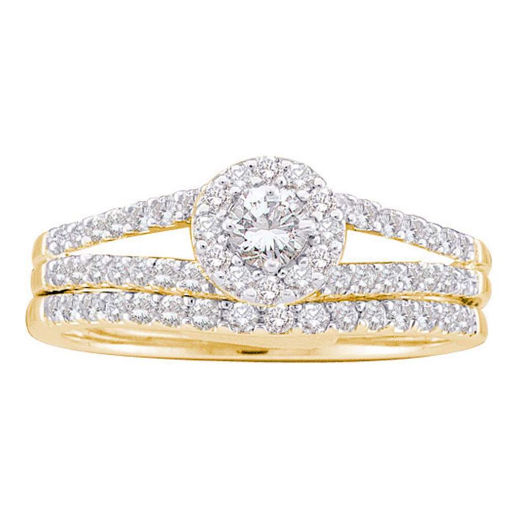 14k Yellow Gold Round Diamond Split-Shank Bridal Wedding Ring Set 5/8 Cttw