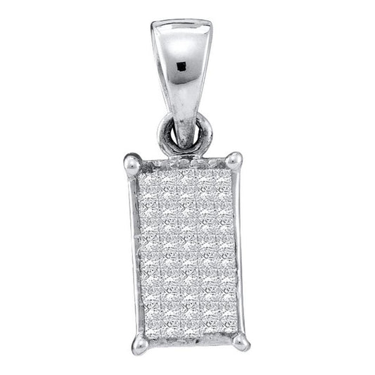 14k White Gold Princess Diamond Cluster Rectangle Pendant 1/4 Cttw