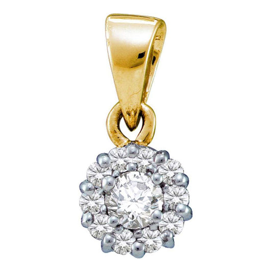 14k Yellow Gold Round Diamond Solitaire Circle Frame Cluster Pendant 1/4 Cttw