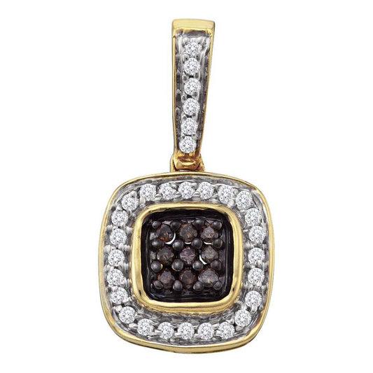 14k Yellow Gold Brown Diamond Square Cluster Pendant 1/4 Cttw